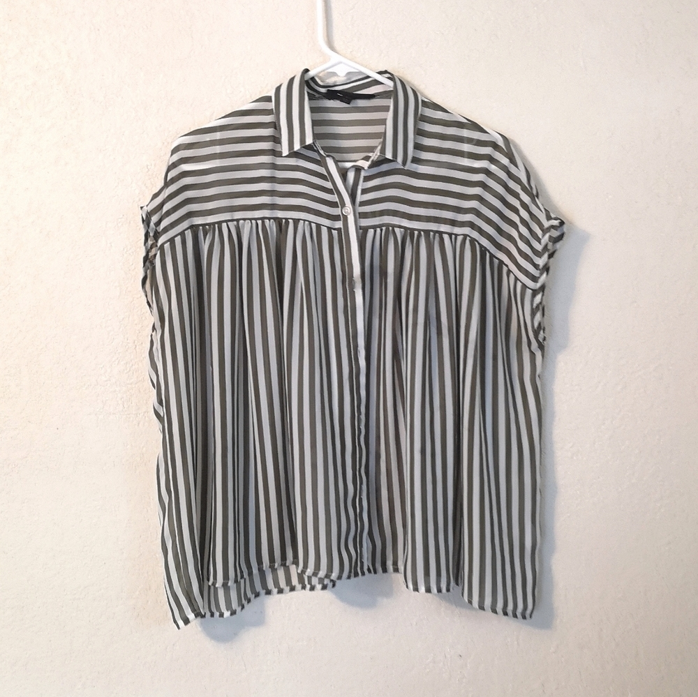 Sheer pinstripe button-up top